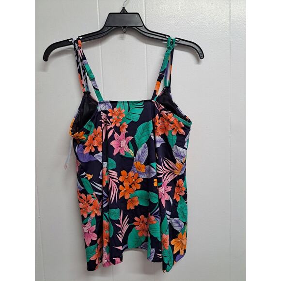 Swim Solutions Printed Double-Strap Princess Tankini Top Plus Size 16W - Picture 4 of 13
